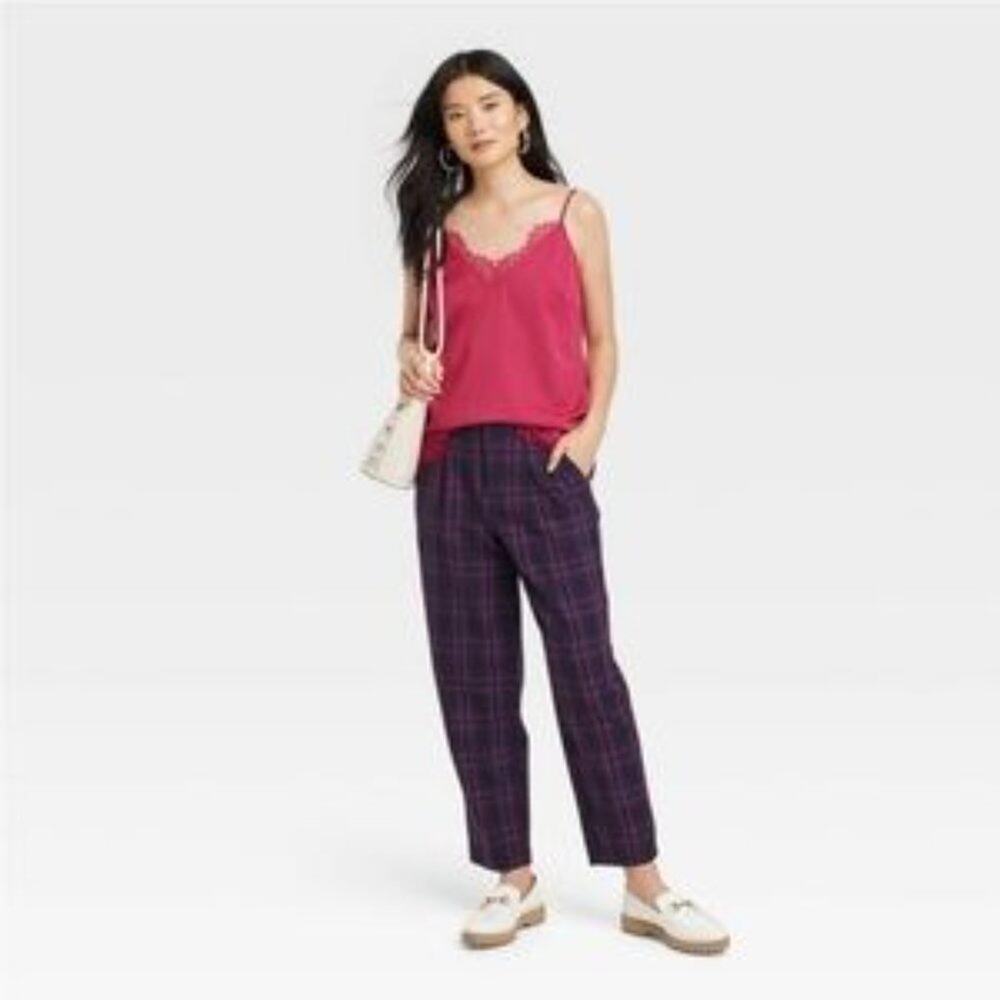 A New Day Navy Plaid High Rise Relaxed Fit Tapered Ankle Trousers Size 2